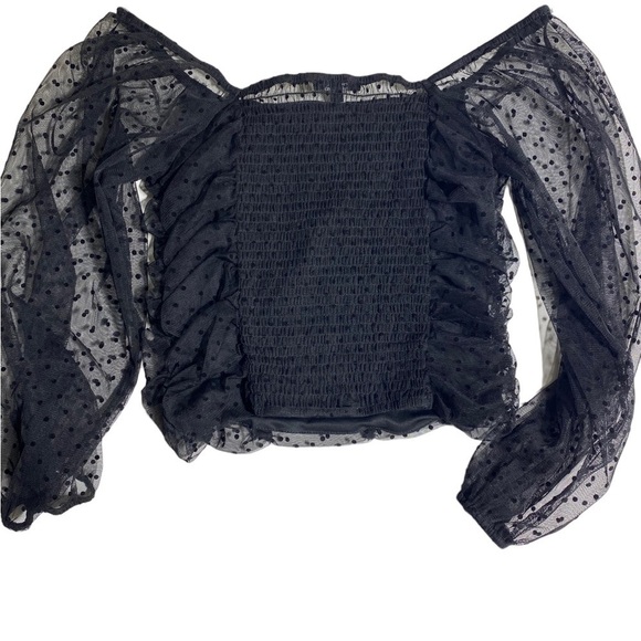 Ambiance Black Sheer Smocked Blouse Size Medium - Picture 2 of 5